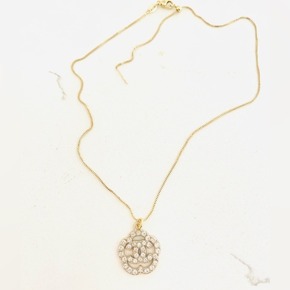 Luxury Rhinestone Floral Logo Repurposed Zipper Pull Adjustable Necklace - Picture 2 of 2